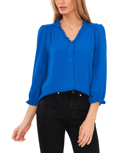 Cece Ruffled Button-front Top In Deep Royal Blue