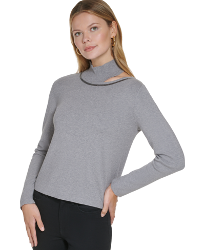 Calvin Klein Women's Sequin Trim Cutout Sweater In Grey | ModeSens