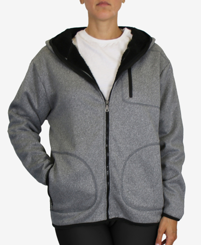 Shop Galaxy By Harvic Women's Loose Fit Oversize Full Zip Sherpa Lined Hoodie Fleece In Heather Gray