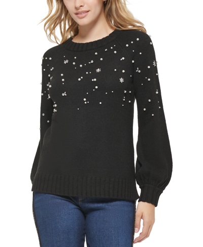 Shop Karl Lagerfeld Women's Embellished Crew-neck Sweater In Black