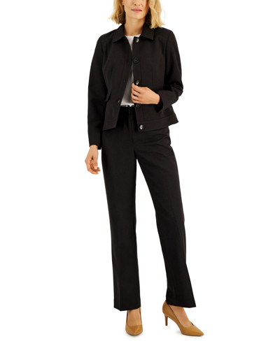 Le Suit Heathered Five-button Jacket & Kate Pants, Regular And Petite Sizes In Dark Brown