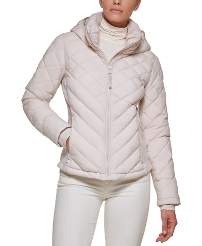 Shop Calvin Klein Womens Side-panel Hooded Packable Puffer Coat, Created For Macys In Oyster