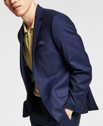 Shop Bar Iii Men's Skinny Fit Wrinkle-resistant Wool-blend Suit Separate Jacket, Created For Macy's In Navy Plaid
