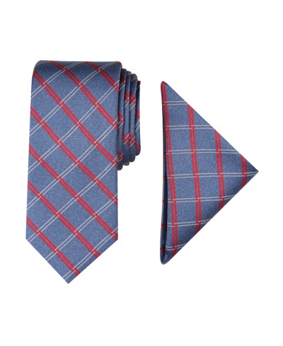 Shop Nautica Men Marion Grid Tie & Pocket Square Set In Red