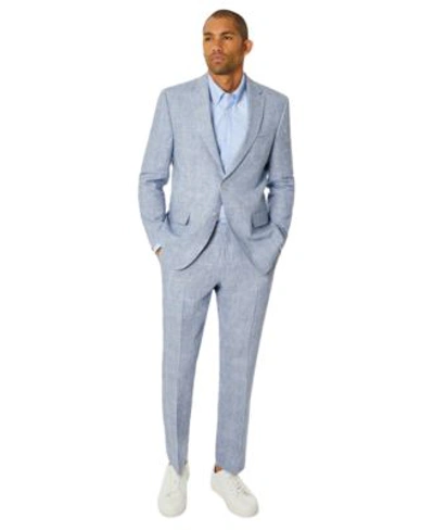 Shop Tommy Hilfiger Mens Modern Fit Flex Stretch Plaid Linen Suit Separates In Blue/white