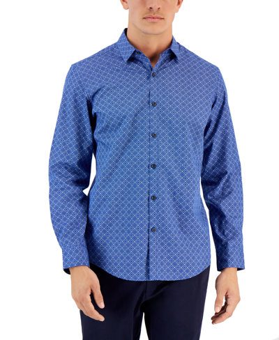 Shop Alfani Men's Bobba Foulard Print Shirt, Created For Macy's In Bellweather Blue