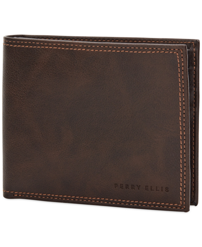 Shop Perry Ellis Portfolio Men's Leather Wallet In Beige