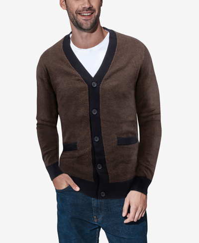 Shop X-ray Men's Herringbone Cardigan Sweater In Sienna-black