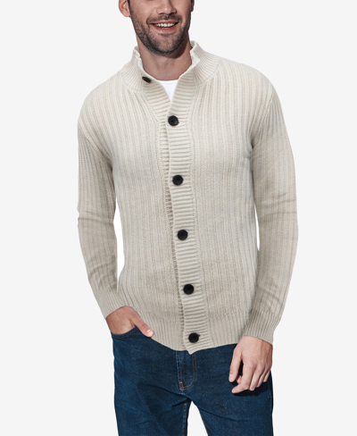 Shop X-ray Men's Button Up Stand Collar Ribbed Knit Cardigan Sweater In Oatmeal