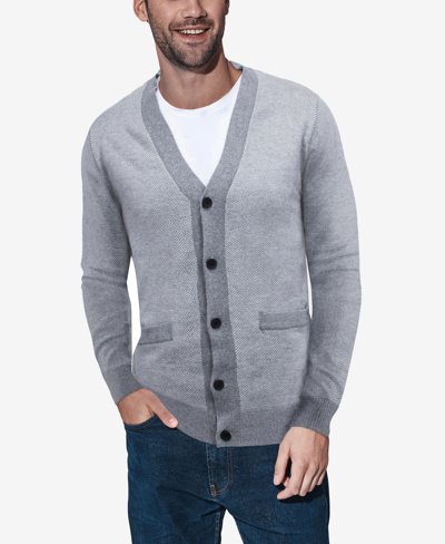 Shop X-ray Men's Herringbone Cardigan Sweater In Off White-heather Gray