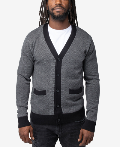 Shop X-ray Men's Herringbone Cardigan Sweater In Off White-black