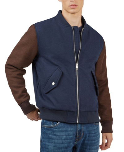 Shop Ben Sherman Men's Colorblocked Wool Bomber Jacket In Midnight