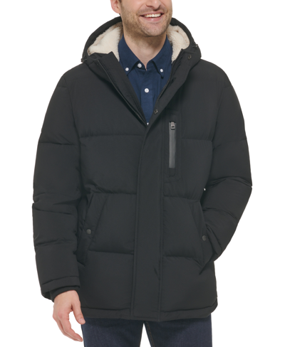 Shop Cole Haan Men's Puffer Coat With Fleece-lined Hood In Black