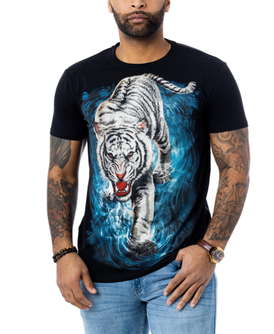 Shop X-ray Men's White Tiger On Water Rhinestone T-shirt In Black