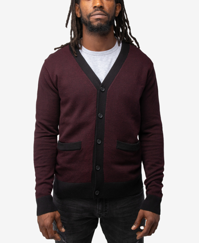 Shop X-ray Men's Herringbone Cardigan Sweater In Oxblood-black