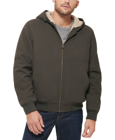 Shop Levi's Men's Cotton Workwear Sherpa Hooded Bomber Jacket In Olive Green