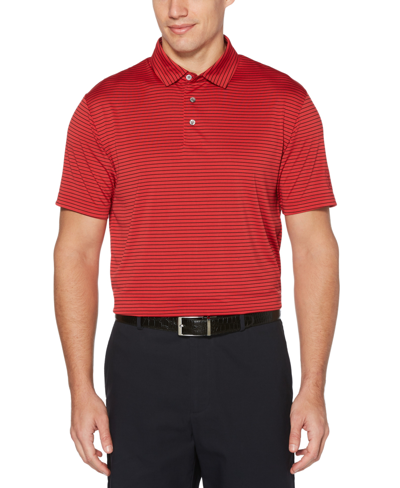 Shop Pga Tour Men's Feeder Stripe Performance Golf Polo Shirt In Chili Pepper
