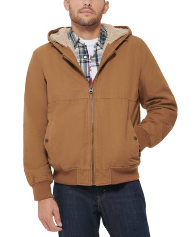 Shop Levi's Men's Cotton Workwear Sherpa Hooded Bomber Jacket In Worker Brown