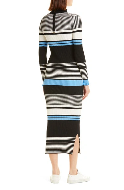 Shop Hugo Boss Filanda Long Sleeve Rib Sweater Dress In Teal Stripe