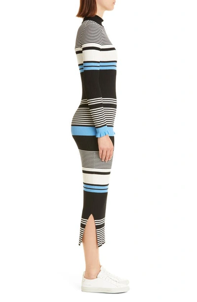 Shop Hugo Boss Filanda Long Sleeve Rib Sweater Dress In Teal Stripe