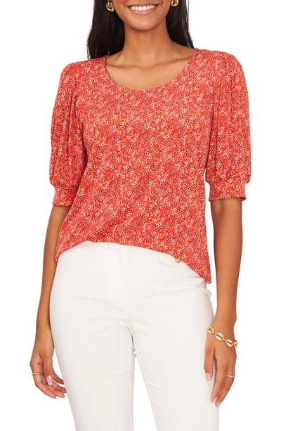 Shop Chaus Floral Puff Sleeve Jersey Blouse In Red