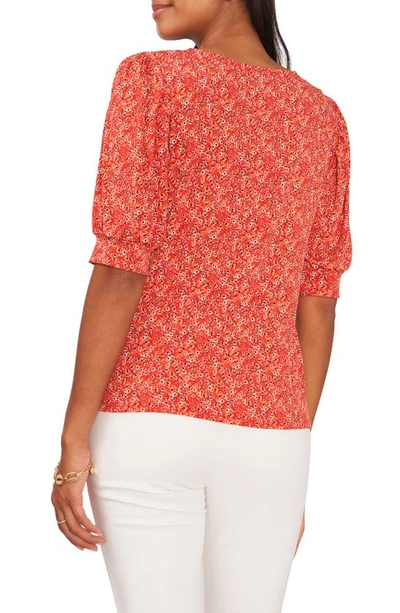 Chaus Floral Puff Sleeve Jersey Blouse In Red