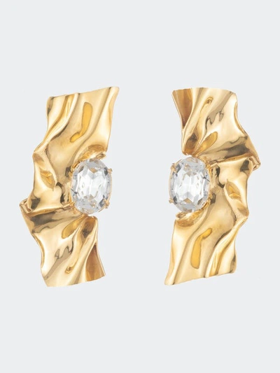 Shop Sterling King Pleat Crystal Earrings In Gold