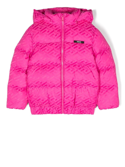 Shop Versace Greca-print Puffer Jacket In Pink