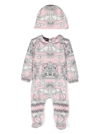 Shop Versace Baroque-print Babygrow Set In 粉色