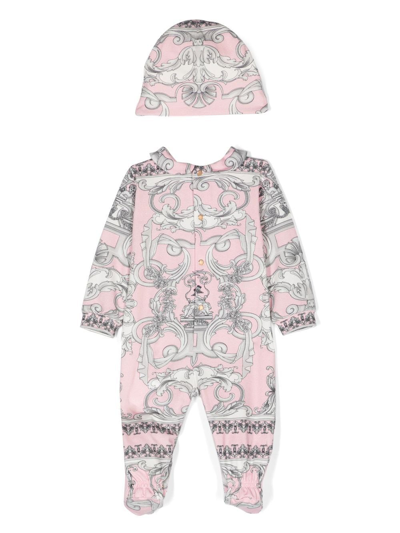 Shop Versace Baroque-print Babygrow Set In 粉色