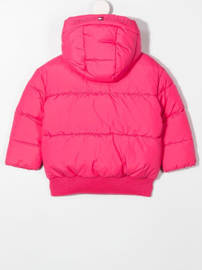 Shop Tommy Hilfiger Junior Embroidered-logo Padded Jacket In Pink