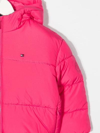Shop Tommy Hilfiger Junior Embroidered-logo Padded Jacket In Pink