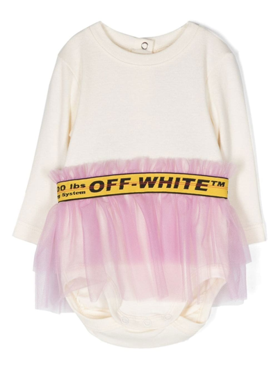 Shop Off-white Logo Tulle-panel Dress In 中性色