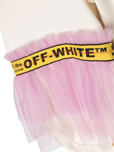 Shop Off-white Logo Tulle-panel Dress In 中性色