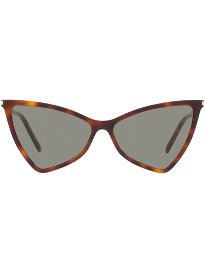 Shop Saint Laurent Rectangular Cat-eye Sunglasses In Brown