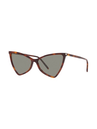 Shop Saint Laurent Rectangular Cat-eye Sunglasses In Brown