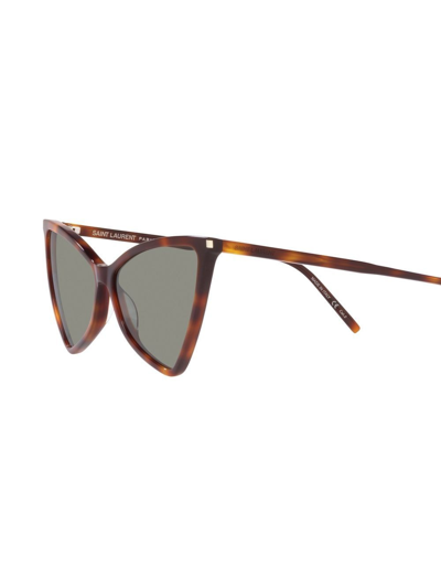 Shop Saint Laurent Rectangular Cat-eye Sunglasses In Brown