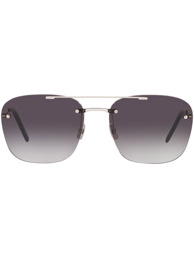 Shop Saint Laurent Logo-engraved Frameless Sunglasses In Brown