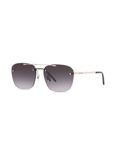 Shop Saint Laurent Logo-engraved Frameless Sunglasses In Brown