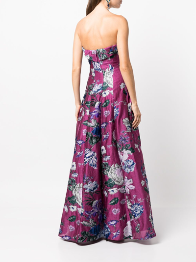 Shop Marchesa Notte Floral Fil-coupé Gown In Fuchsia