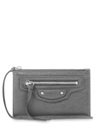 Shop Balenciaga Neo Classic Leather Cardholder In Grey