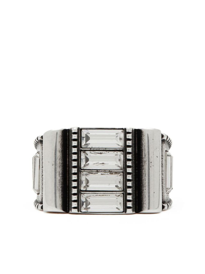 Shop Saint Laurent Crystal-embellished Ring In Silver