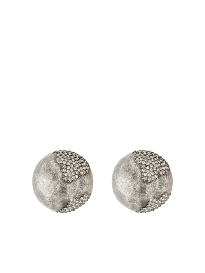 Shop Saint Laurent Crystal-embellished Clip-on Earrings In Silver