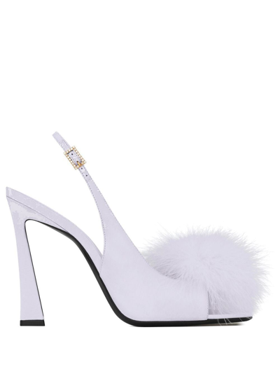Shop Saint Laurent Faux-fur Detail 110mm Sandals In Grey