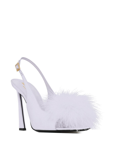 Shop Saint Laurent Faux-fur Detail 110mm Sandals In Grey
