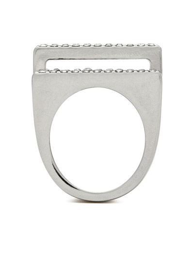 Shop Saint Laurent Crystal-embellished Signet Ring In Silver