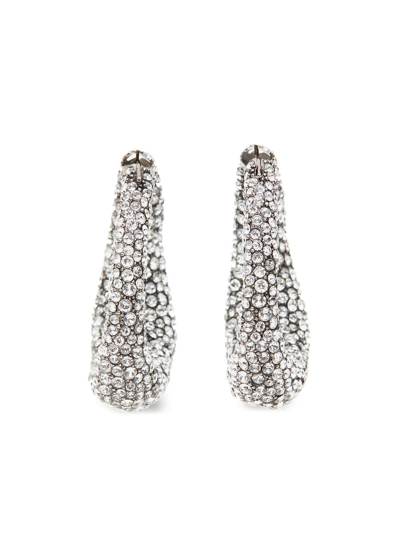 Alexander Mcqueen Crystal-embellished Hoop-earrings In Silver