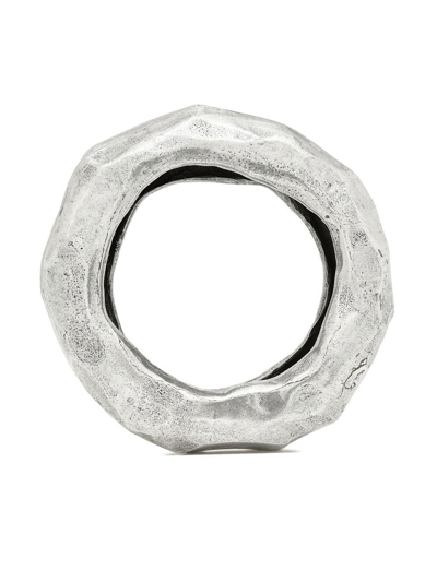 Shop Saint Laurent Hammer-effect Chunky Bangle In Silver