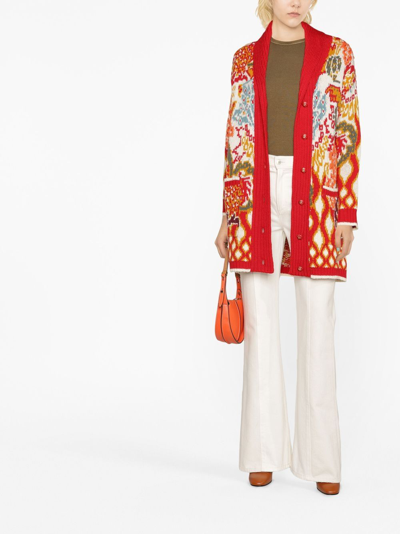 Shop Etro Intarsia-knit V-neck Cardigan In Red