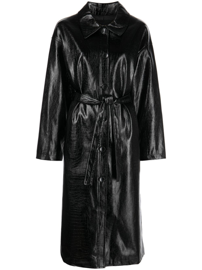 Shop Apparis Snake-embossed Belted Coat In Black